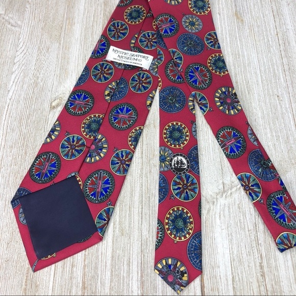 Mystic Seaport Museum Nautical Compass Handmade Silk Tie - Picture 2 of 9